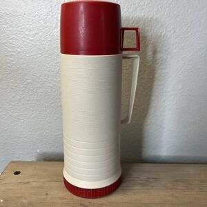 Vintage 70s Thermos Cream Red Model 2202‎ Pint Vacuum Bottle King Seeley USA
